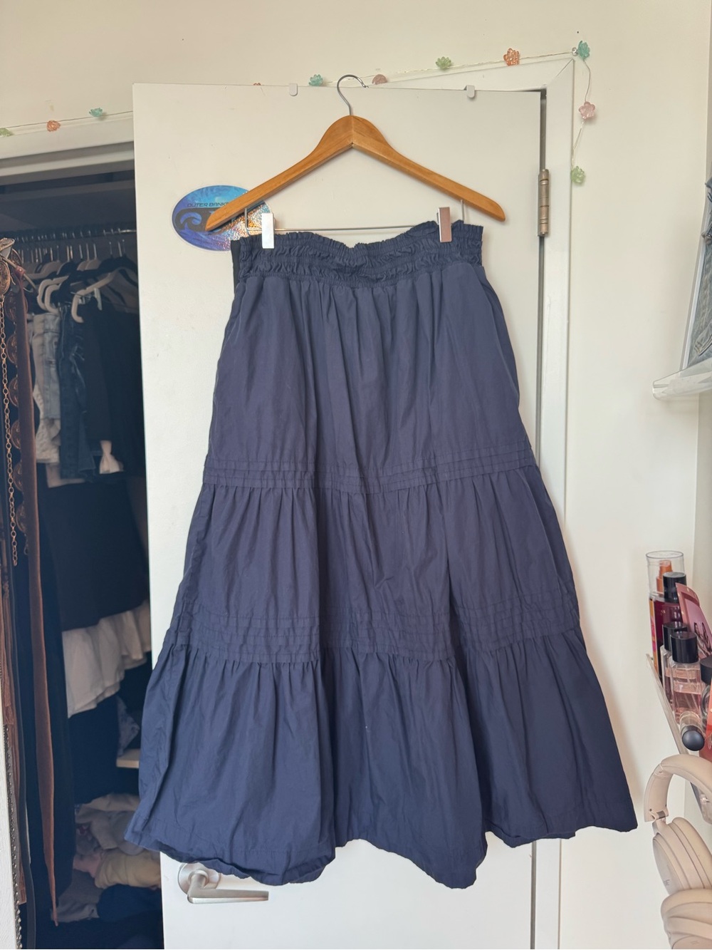 Quince Deep Navy Tiered Maxi Skirt with Smocked Waistband